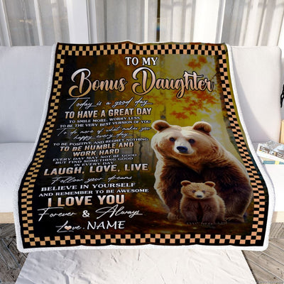 Personalized To My Bonus Daughter Bear Blanket From Stepmom Every Day Laugh Love Live Stepdaughter Birthday Gifts Christmas Customized Fleece Blanket | teecentury