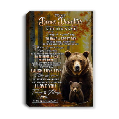 Personalized To My Bonus Daughter Bear Canvas From Stepmom Stepdad Every Day Laugh Love Live Stepdaughter Birthday Gifts Christmas Custom Wall Art Framed Canvas | teecentury