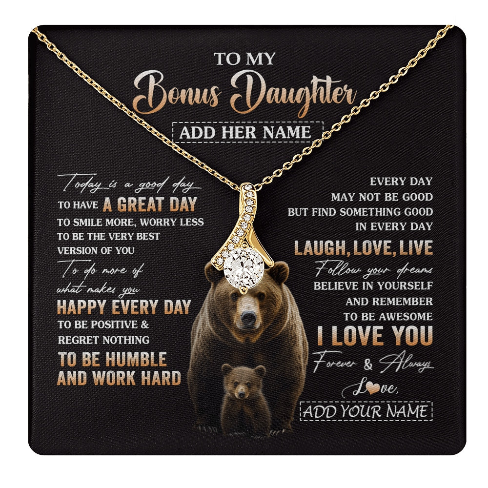 Alluring Beauty Necklace 18K Yellow Gold Finish | 1 | Personalized To My Bonus Daughter Bear Necklace From Stepmom Every Day Laugh Love Live Stepdaughter Birthday Gifts Christmas Custom Gift Box Message Card | https://teecentury.