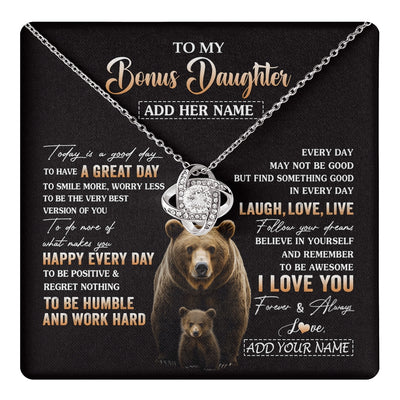 Love Knot Necklace 14K White Gold Finish | 1 | Personalized To My Bonus Daughter Bear Necklace From Stepmom Every Day Laugh Love Live Stepdaughter Birthday Gifts Christmas Custom Gift Box Message Card | https://teecentury.