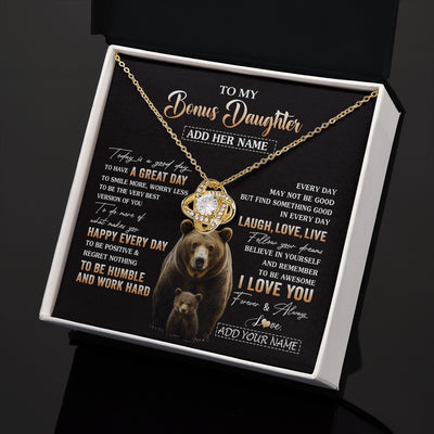 Love Knot Necklace 18K Yellow Gold Finish | 2 | Personalized To My Bonus Daughter Bear Necklace From Stepmom Every Day Laugh Love Live Stepdaughter Birthday Gifts Christmas Custom Gift Box Message Card | https://teecentury.