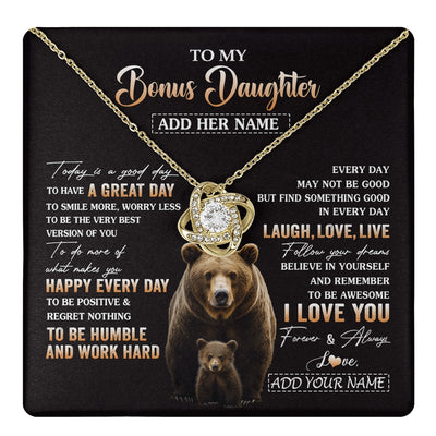 Love Knot Necklace 18K Yellow Gold Finish | 1 | Personalized To My Bonus Daughter Bear Necklace From Stepmom Every Day Laugh Love Live Stepdaughter Birthday Gifts Christmas Custom Gift Box Message Card | https://teecentury.