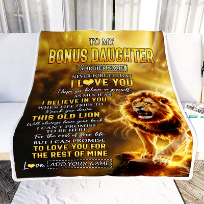 Personalized To My Bonus Daughter Birthday Gifts From Stepdad Blanket I Love You Stepdaughter Gifts Graduation Christmas Gift Ideas For Women Fleece Blanket | teecentury