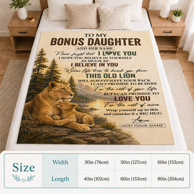 Personalized To My Bonus Daughter Birthday Gifts From Stepmom This Old Lion Blanket Stepdaughter Gifts Graduation Christmas Gift Ideas Women Fleece Blanket | teecentury