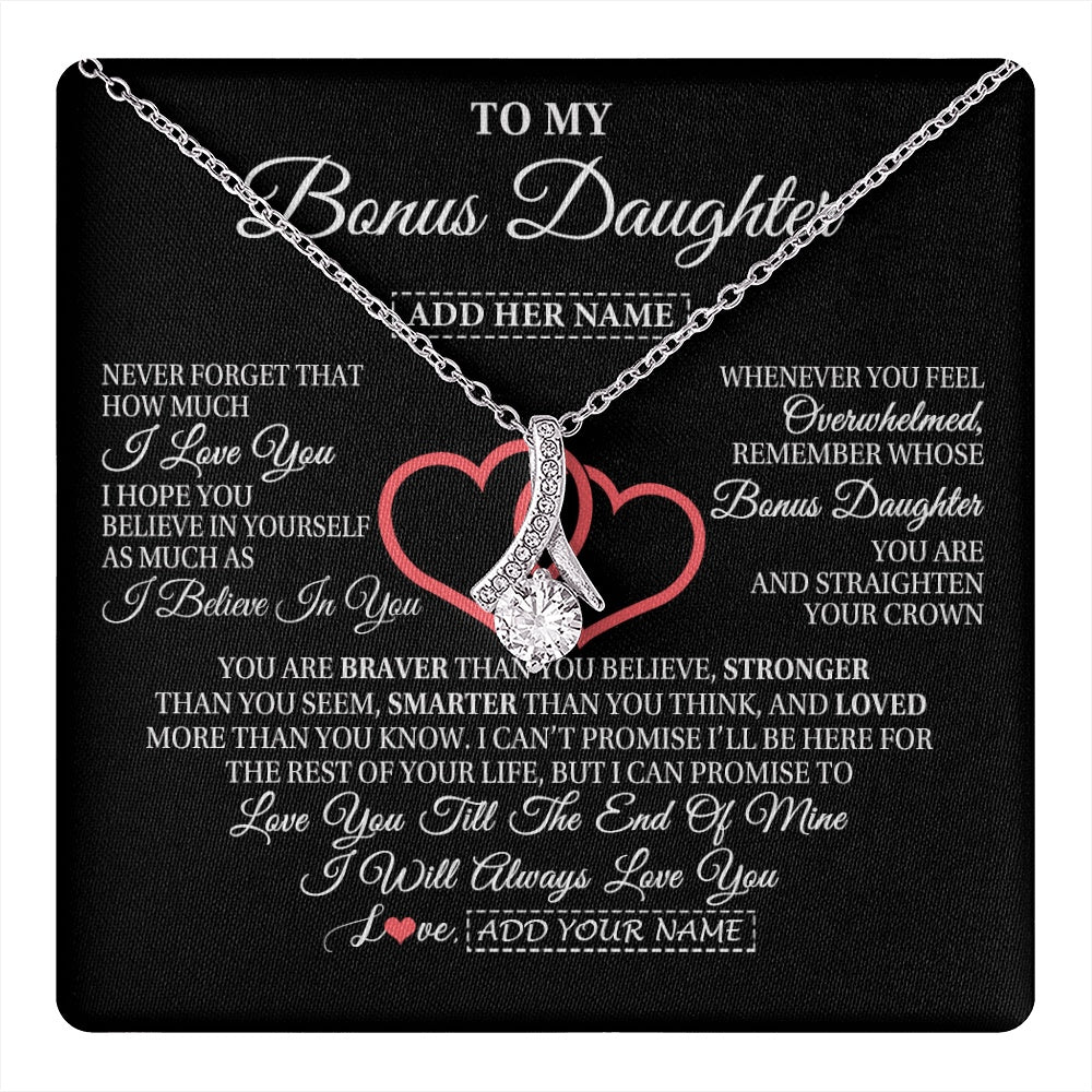Alluring Beauty Necklace 14K White Gold Finish | 1 | Personalized To My Bonus Daughter Birthday Gifts From Stepmother Stepdad Always Love You Stepdaughter Gifts Necklace Christmas Custom Gift Box Message Card | teecentury.myshopify
