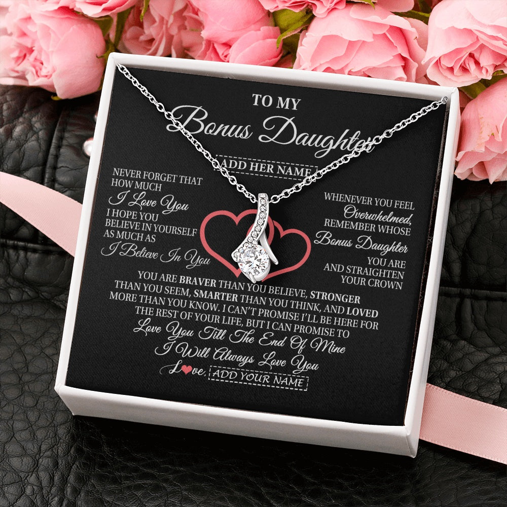 Alluring Beauty Necklace 14K White Gold Finish | 2 | Personalized To My Bonus Daughter Birthday Gifts From Stepmother Stepdad Always Love You Stepdaughter Gifts Necklace Christmas Custom Gift Box Message Card | teecentury.myshopify