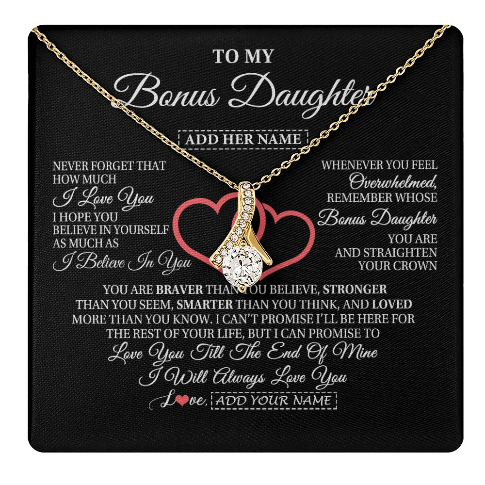 Alluring Beauty Necklace 18K Yellow Gold Finish | 1 | Personalized To My Bonus Daughter Birthday Gifts From Stepmother Stepdad Always Love You Stepdaughter Gifts Necklace Christmas Custom Gift Box Message Card | teecentury.myshopify