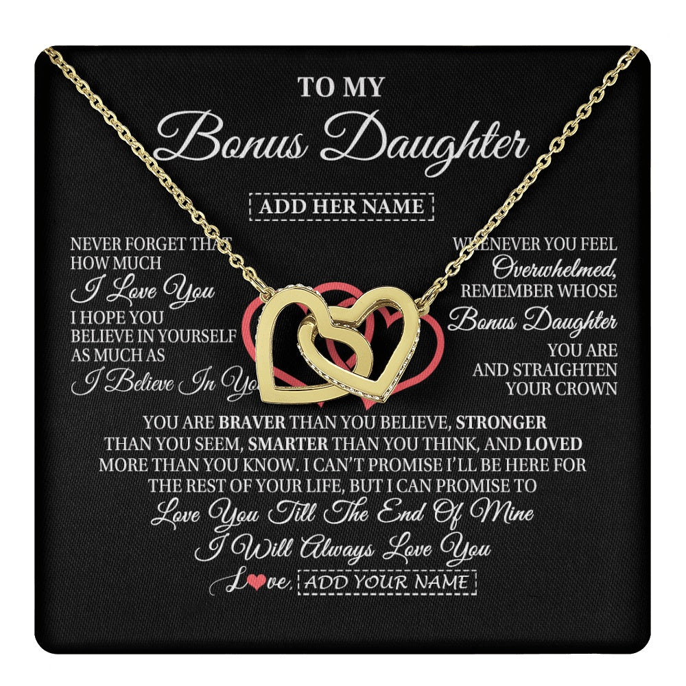 Interlocking Hearts Necklace 18K Yellow Gold Finish | 1 | Personalized To My Bonus Daughter Birthday Gifts From Stepmother Stepdad Always Love You Stepdaughter Gifts Necklace Christmas Custom Gift Box Message Card | teecentury.myshopify