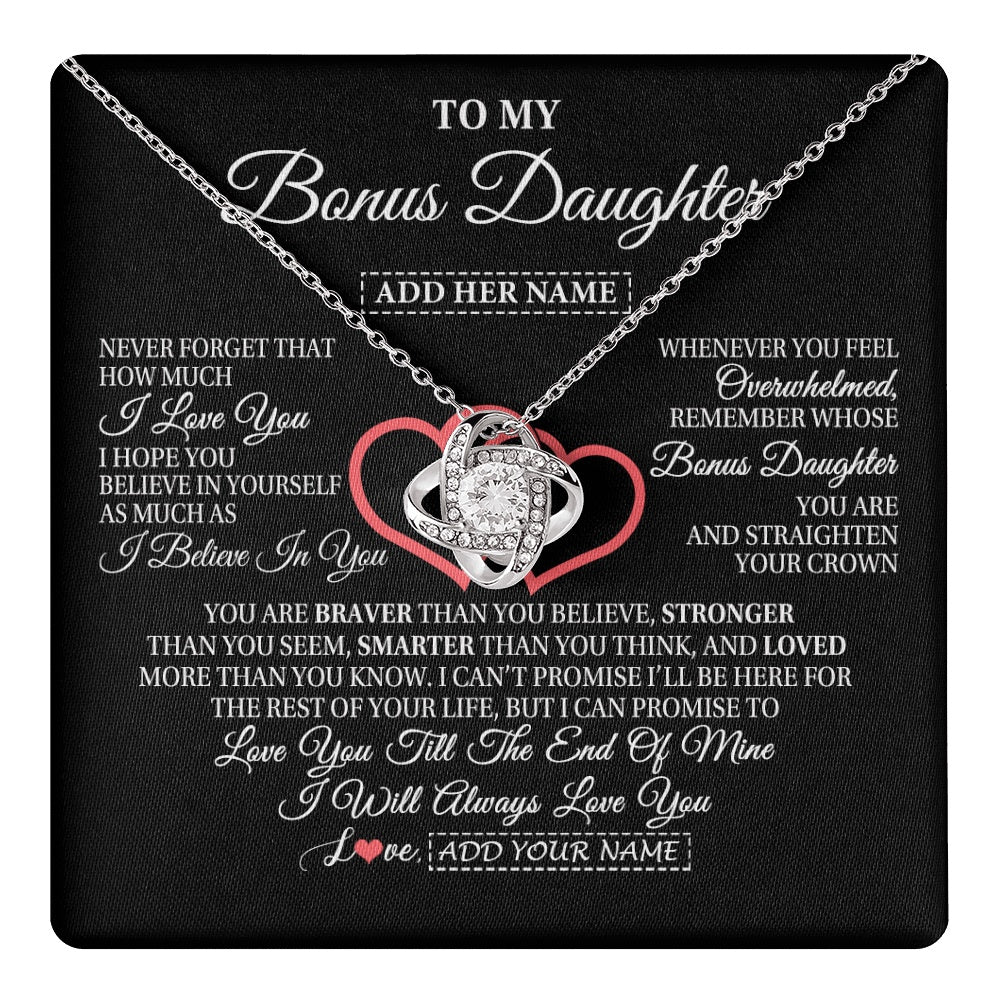 Love Knot Necklace 14K White Gold Finish | 1 | Personalized To My Bonus Daughter Birthday Gifts From Stepmother Stepdad Always Love You Stepdaughter Gifts Necklace Christmas Custom Gift Box Message Card | teecentury.myshopify