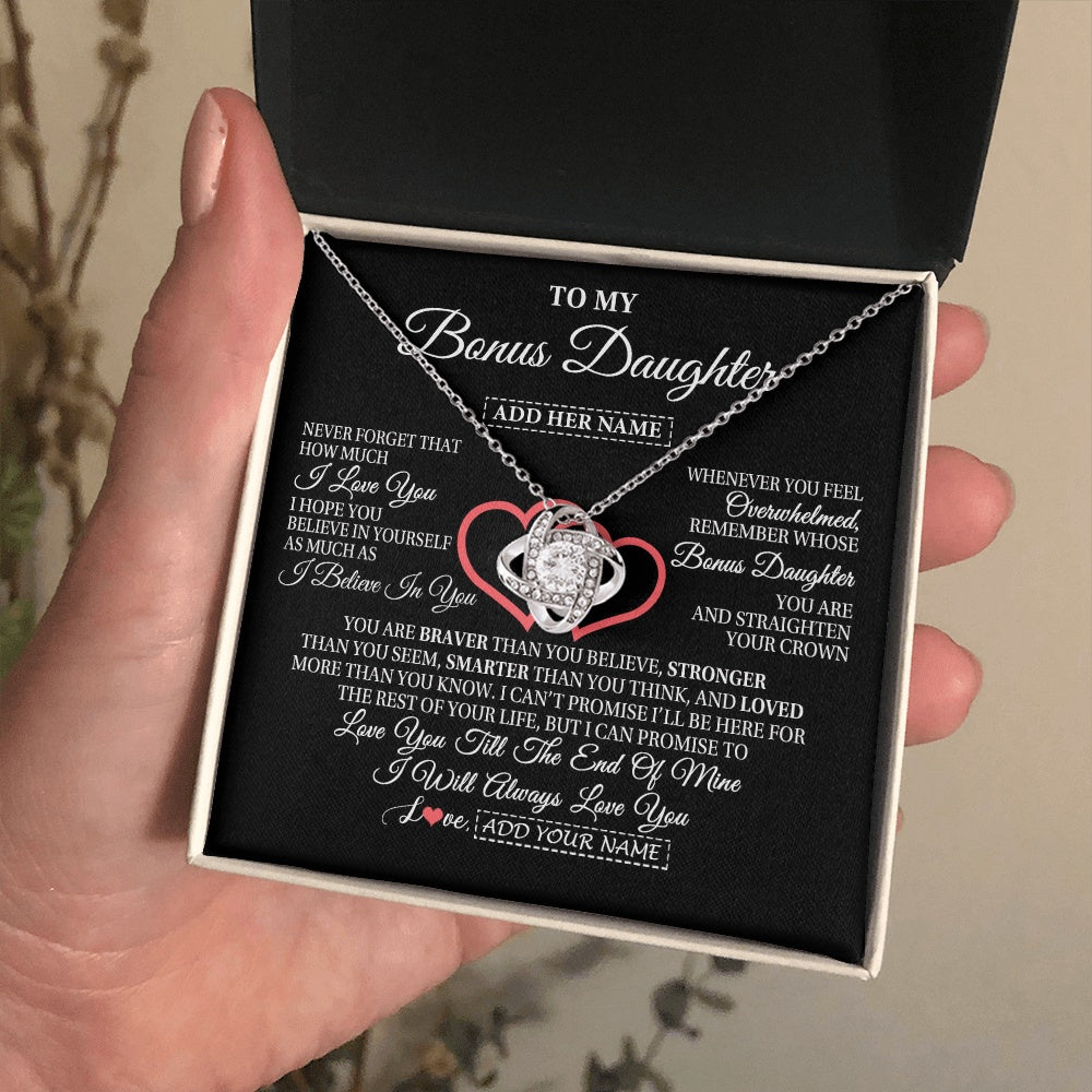 Love Knot Necklace 14K White Gold Finish | 2 | Personalized To My Bonus Daughter Birthday Gifts From Stepmother Stepdad Always Love You Stepdaughter Gifts Necklace Christmas Custom Gift Box Message Card | teecentury.myshopify