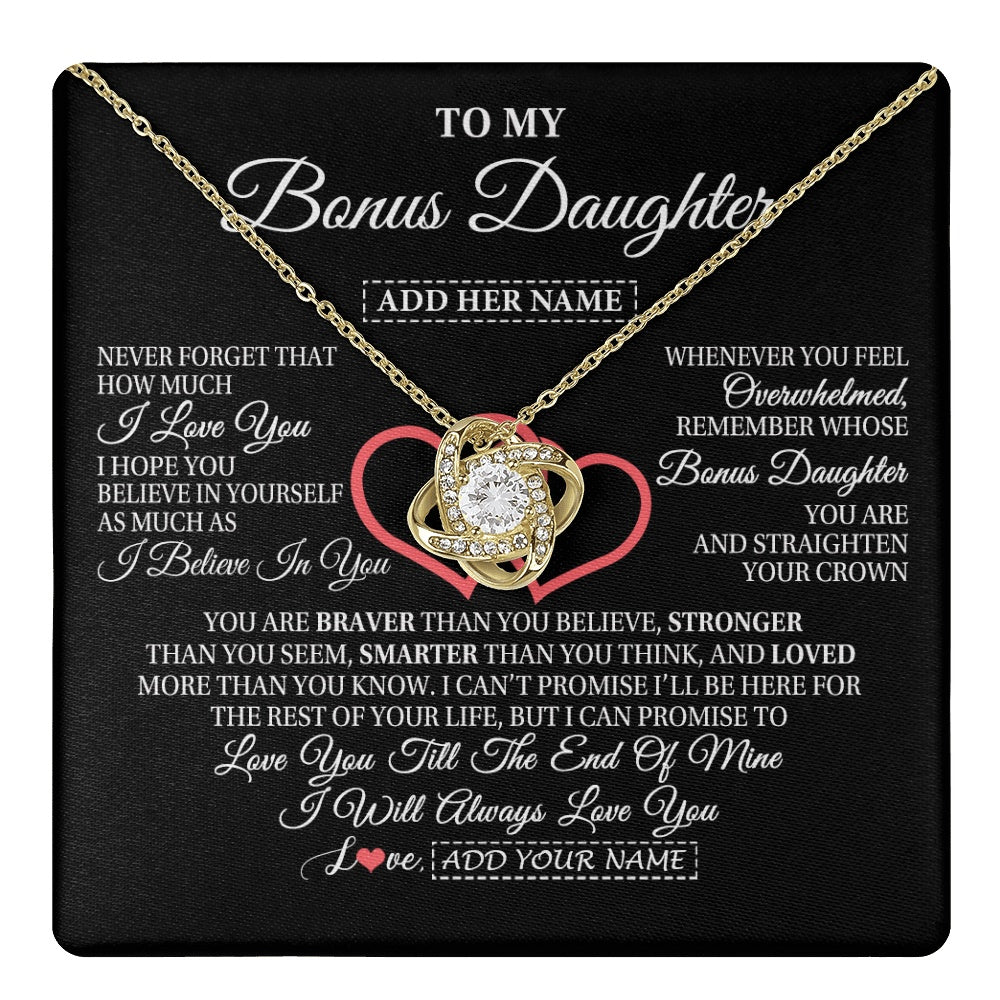 Love Knot Necklace 18K Yellow Gold Finish | 1 | Personalized To My Bonus Daughter Birthday Gifts From Stepmother Stepdad Always Love You Stepdaughter Gifts Necklace Christmas Custom Gift Box Message Card | teecentury.myshopify