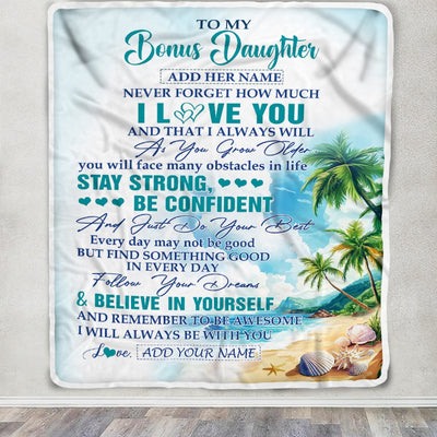 Personalized To My Bonus Daughter Blanket Beach I Love You Forever From Stepmom Stepdad Stepdaughter Birthday Gifts Christmas Graduation Custom Fleece Blanket | teecentury