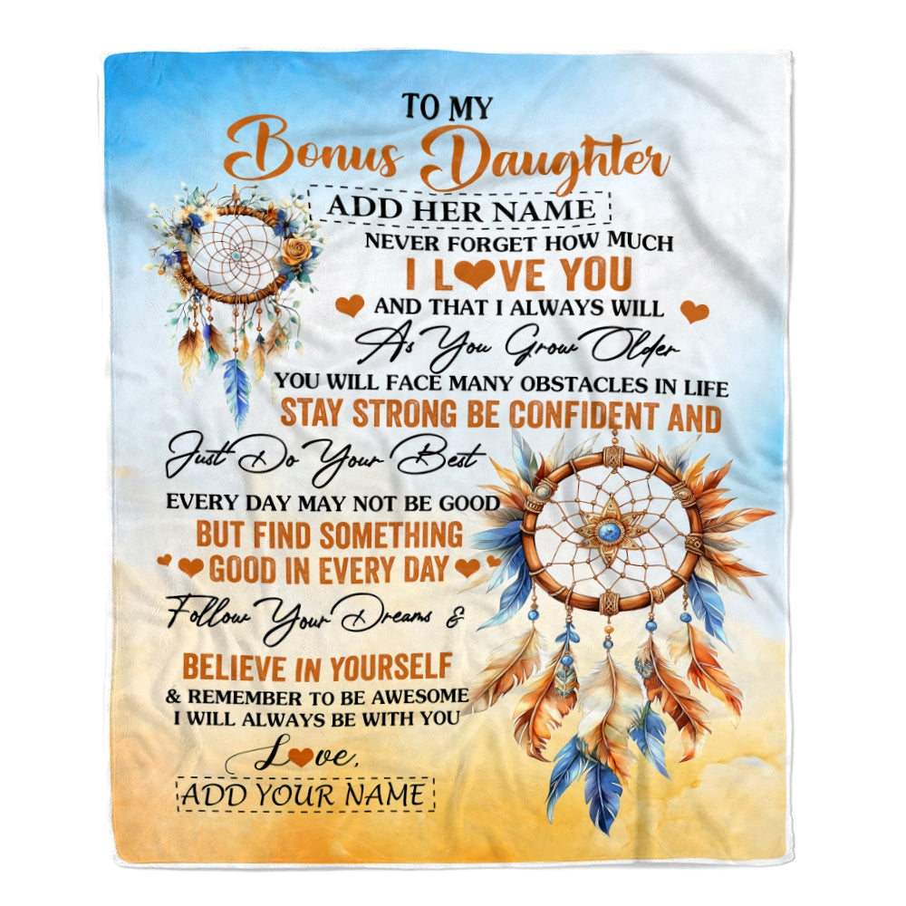 Personalized To My Bonus Daughter Blanket Dream Catcher I Love You Forever From Stepmom Stepdad Stepdaughter Birthday Gifts Christmas Graduation Fleece Blanket | teecentury