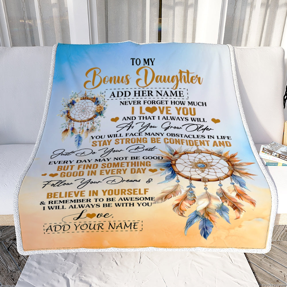 Personalized To My Bonus Daughter Blanket Dream Catcher I Love You Forever From Stepmom Stepdad Stepdaughter Birthday Gifts Christmas Graduation Fleece Blanket | teecentury