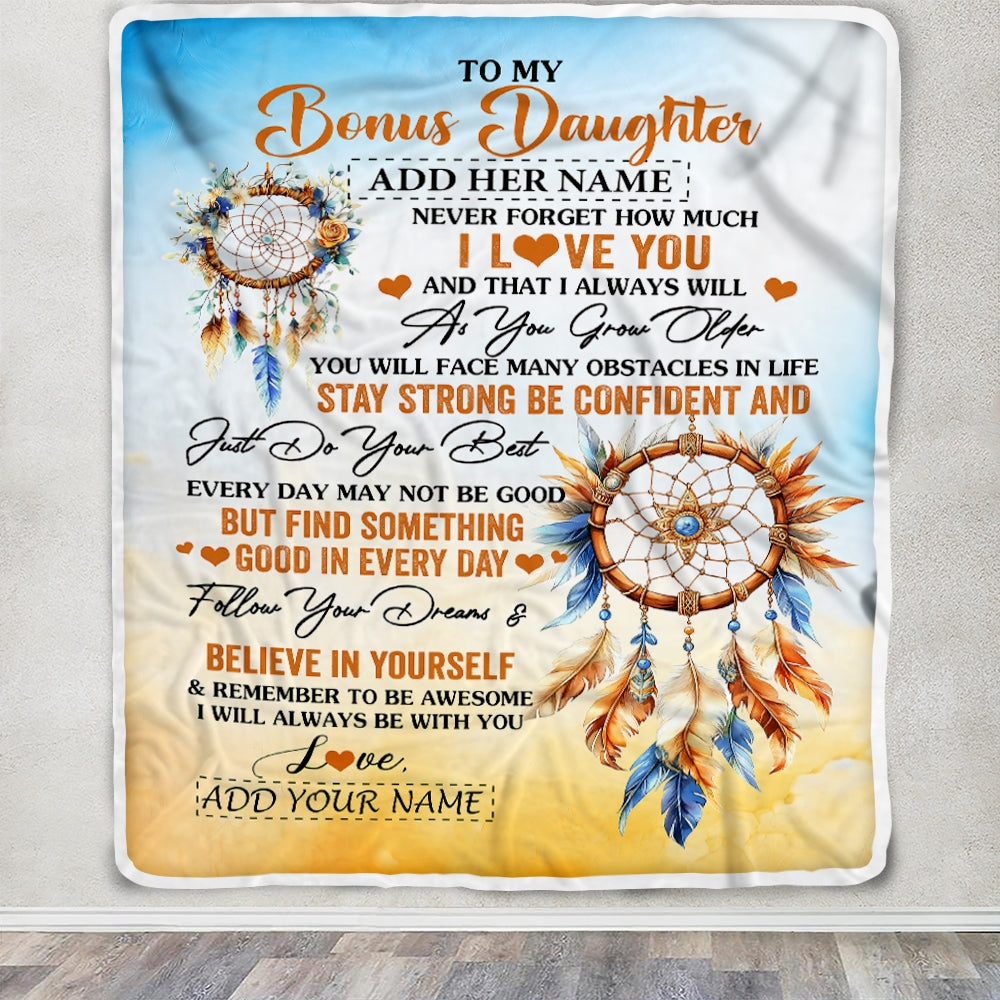Personalized To My Bonus Daughter Blanket Dream Catcher I Love You Forever From Stepmom Stepdad Stepdaughter Birthday Gifts Christmas Graduation Fleece Blanket | teecentury