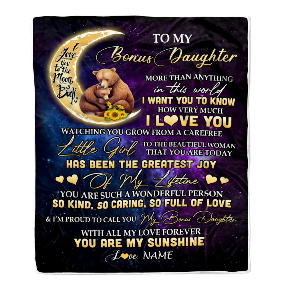 Personalized To My Bonus Daughter Blanket From Aunt Positive Energy Encourage Brave Little Bear Stepdaughter Birthday Gifts Christmas Customized Fleece Blanket | teecentury