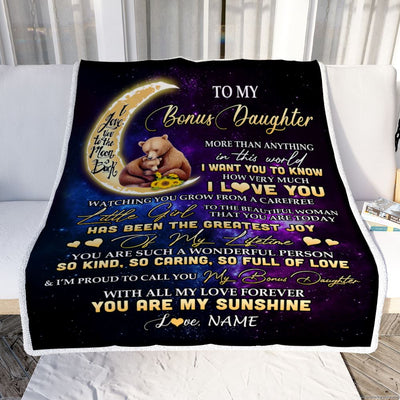 Personalized To My Bonus Daughter Blanket From Aunt Positive Energy Encourage Brave Little Bear Stepdaughter Birthday Gifts Christmas Customized Fleece Blanket | teecentury
