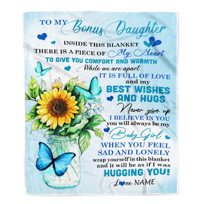 Personalized To My Bonus Daughter Blanket From Bonus Mom Dad Full Of Love Sunflower Butterfly Bonus Daughter Birthday Christmas Customized Fleece Blanket | teecentury