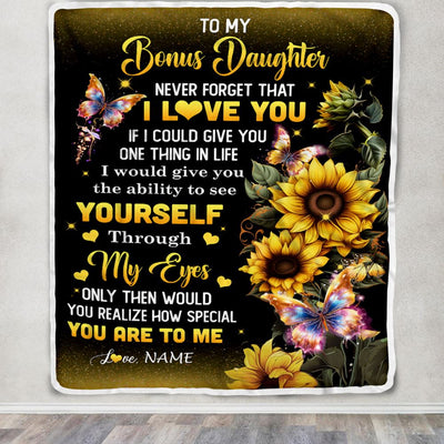 Personalized To My Bonus Daughter Blanket From Bonus Mom Sunflower Never Forget That I Love You Stepdaughter Birthday Christmas Customized Gift Fleece Blanket | teecentury