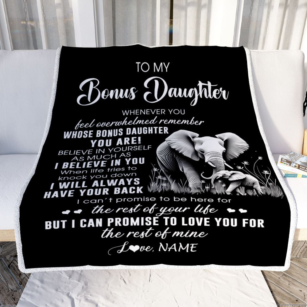 Personalized To My Bonus Daughter Blanket From Mom Dad Whenever You Feel Elephant Stepdaughter Birthday Gifts Graduation Christmas Customized Fleece Blanket | teecentury