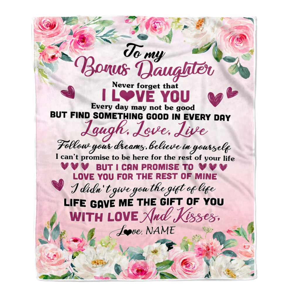 Personalized To My Bonus Daughter Blanket From Mom Never Forget I Love You Flower Stepdaughter Birthday Graduation Christmas Customized Bed Fleece Blanket | teecentury
