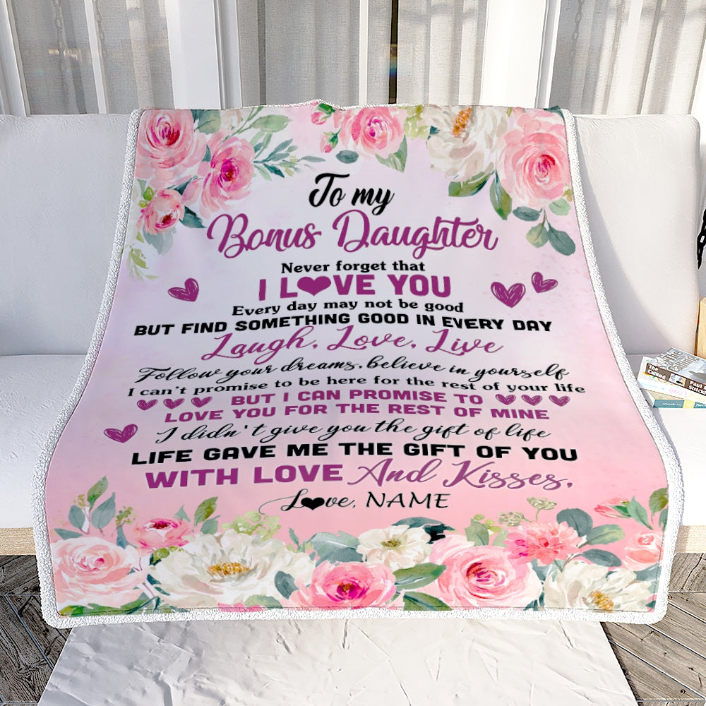 Personalized To My Bonus Daughter Blanket From Mom Never Forget I Love You Flower Stepdaughter Birthday Graduation Christmas Customized Bed Fleece Blanket | teecentury