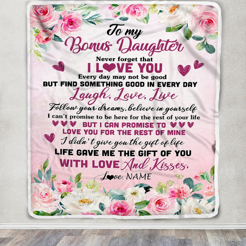 Personalized To My Bonus Daughter Blanket From Mom Never Forget I Love You Flower Stepdaughter Birthday Graduation Christmas Customized Bed Fleece Blanket | teecentury