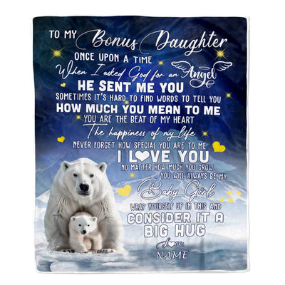 Personalized To My Bonus Daughter Blanket From Mom Polar Bear Never Forget I Love You Stepdaughter Birthday Christmas Customized Bed Fleece Blanket | teecentury