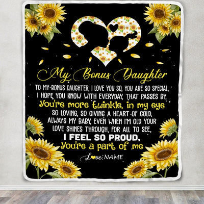 Personalized To My Bonus Daughter Blanket From Mom Sunflower I Love You So Special Stepdaughter Birthday Graduation Christmas Customized Fleece Throw Blanket | teecentury