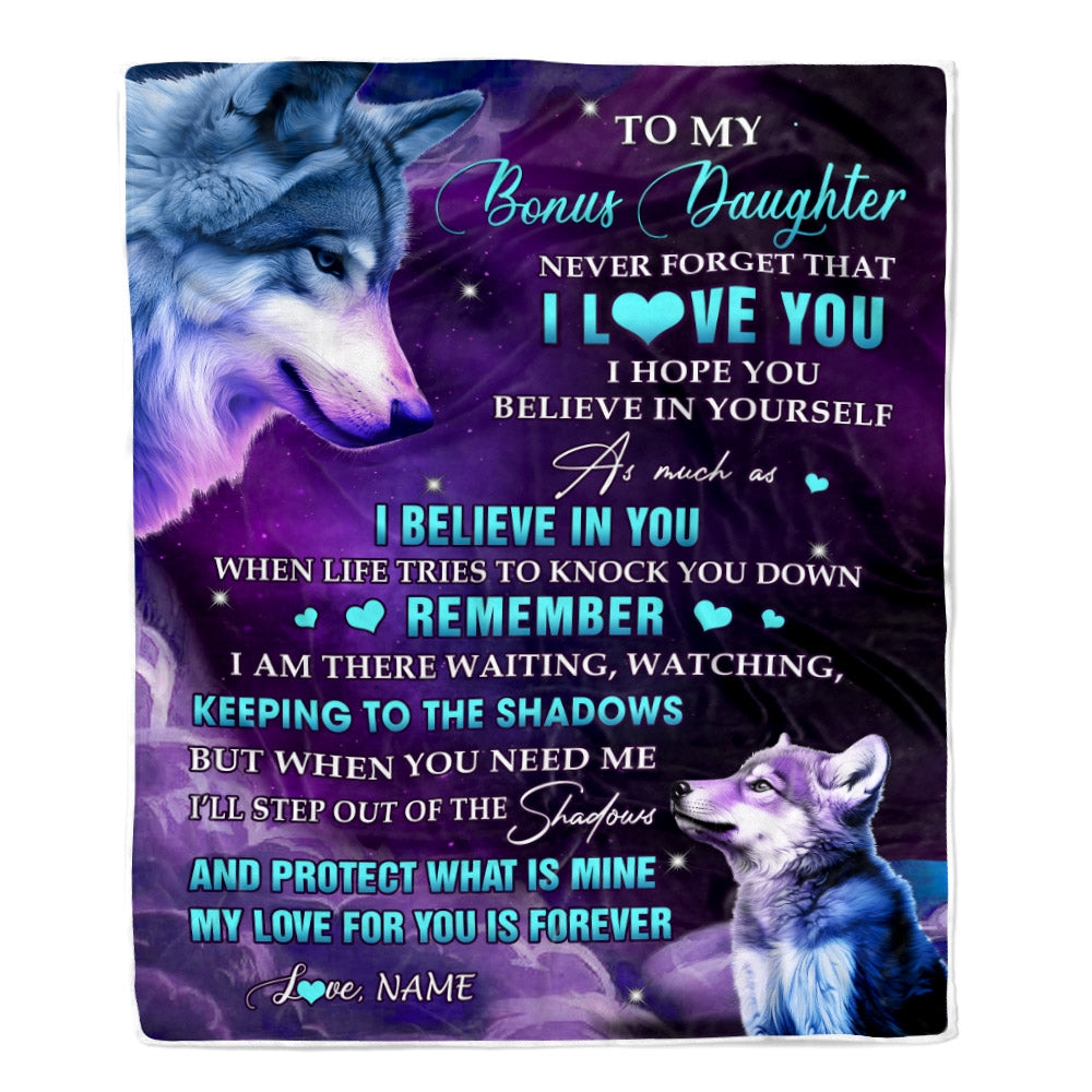 Personalized To My Bonus Daughter Blanket From Mom Wolf Moon My Love For You Is Forever Stepdaughter Birthday Graduation Christmas Customized Fleece Blanket | teecentury