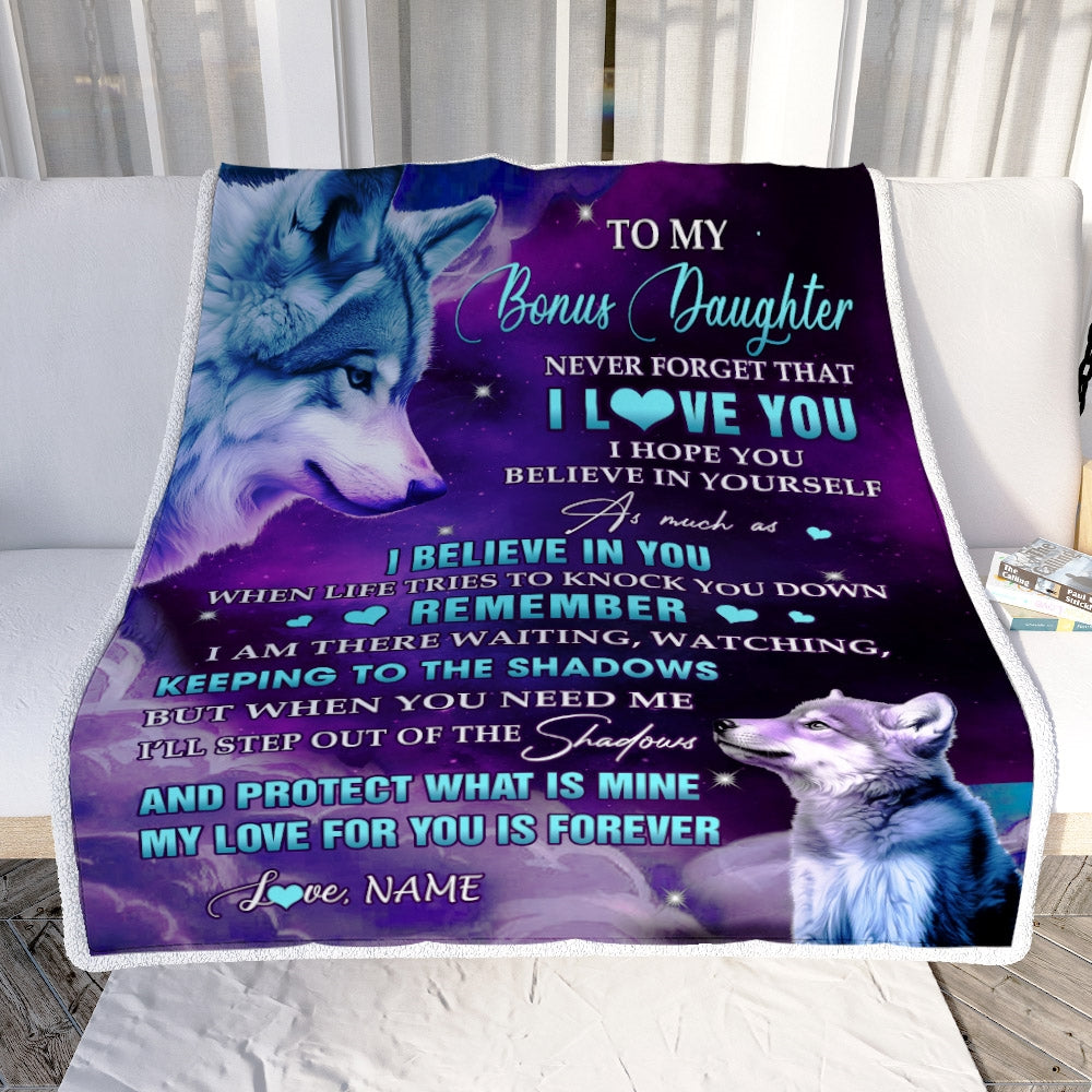 Personalized To My Bonus Daughter Blanket From Mom Wolf Moon My Love For You Is Forever Stepdaughter Birthday Graduation Christmas Customized Fleece Blanket | teecentury