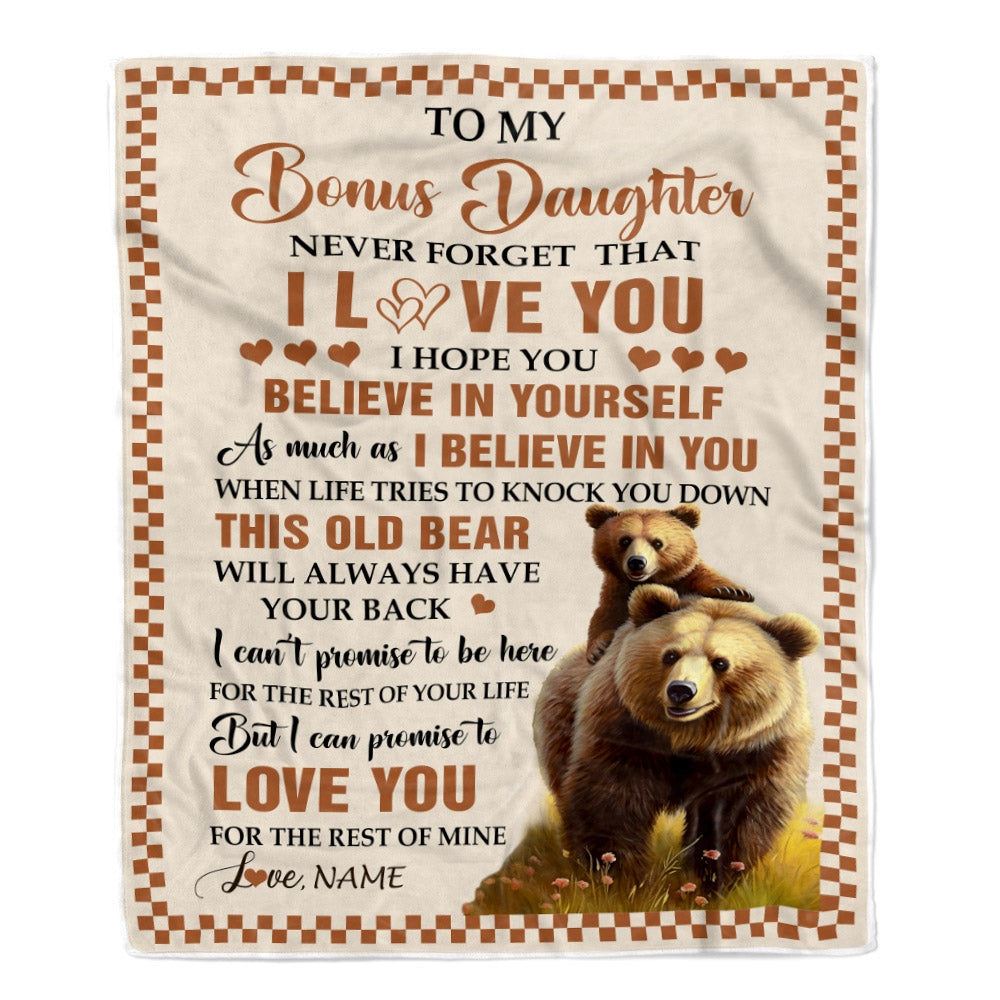 Personalized To My Bonus Daughter Blanket From Step Mom Dad This Old Bear Love You Stepdaughter Birthday Gifts Graduation Customized Christmas Fleece Blanket | teecentury
