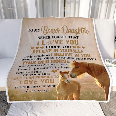 Personalized To My Bonus Daughter Blanket From Step Mom Dad This Old Horse Love Stepdaughter Birthday Gifts Graduation Customized Christmas Fleece Blanket | teecentury