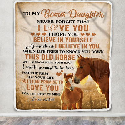 Personalized To My Bonus Daughter Blanket From Step Mom Dad This Old Horse Love Stepdaughter Birthday Gifts Graduation Customized Christmas Fleece Blanket | teecentury