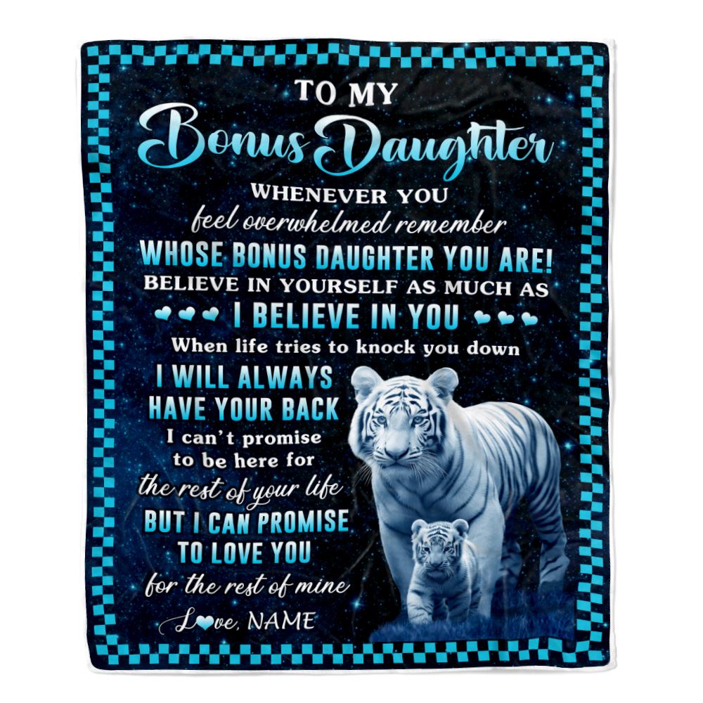 Personalized To My Bonus Daughter Blanket From Step Mom Dad Whenever You Feel White Tiger Stepdaughter Birthday Gifts Graduation Christmas Fleece Blanket | teecentury