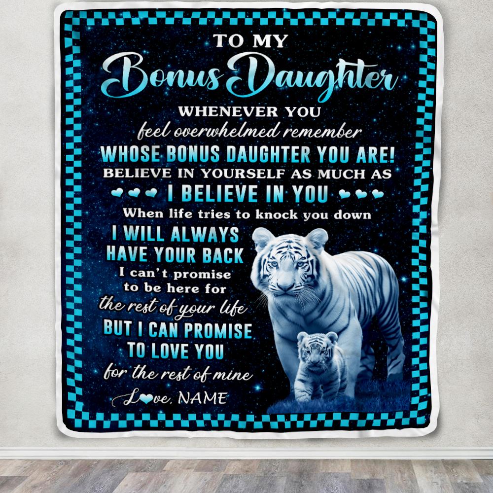 Personalized To My Bonus Daughter Blanket From Step Mom Dad Whenever You Feel White Tiger Stepdaughter Birthday Gifts Graduation Christmas Fleece Blanket | teecentury