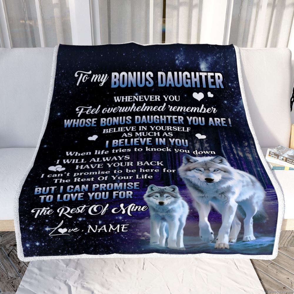 Personalized To My Bonus Daughter Blanket From Step Mom Dad Whenever You Feel Wolf Stepdaughter Birthday Gifts Graduation Christmas Fleece Blanket | teecentury