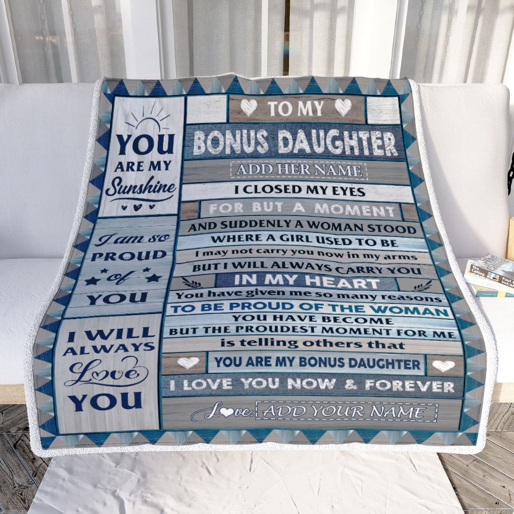 Personalized To My Bonus Daughter Blanket From Step Mom Wood I Closed My Eyes Gifts For Stepdaughter Birthday Gifts Graduation Christmas Fleece Blanket | teecentury