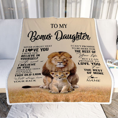 Personalized To My Bonus Daughter Blanket From Stepdad Lion Never Forget That I Love You Stepdaughter Birthday Gifts Christmas Customized Fleece Throw Blanket | teecentury