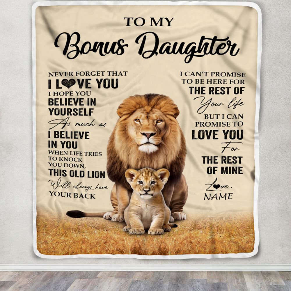Personalized To My Bonus Daughter Blanket From Stepdad Lion Never Forget That I Love You Stepdaughter Birthday Gifts Christmas Customized Fleece Throw Blanket | teecentury