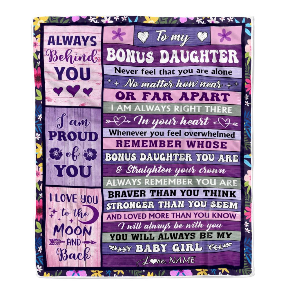 Personalized To My Bonus Daughter Blanket From Stepdad Mom Wood Never Feel Alone Stepdaughter Gifts Birthday Graduation Christmas Customized Fleece Blanket | teecentury