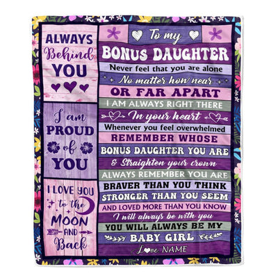 Personalized To My Bonus Daughter Blanket From Stepdad Mom Wood Never Feel Alone Stepdaughter Gifts Birthday Graduation Christmas Customized Fleece Blanket | teecentury