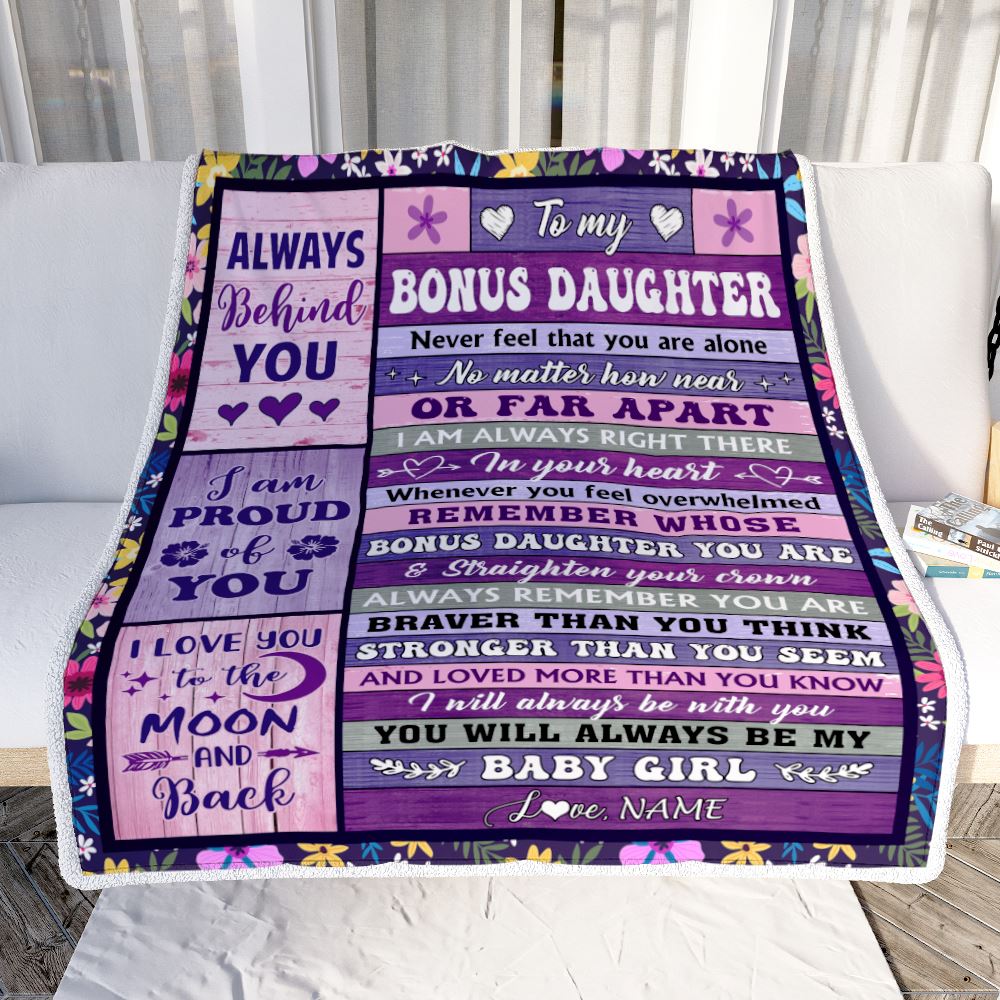 Personalized To My Bonus Daughter Blanket From Stepdad Mom Wood Never Feel Alone Stepdaughter Gifts Birthday Graduation Christmas Customized Fleece Blanket | teecentury