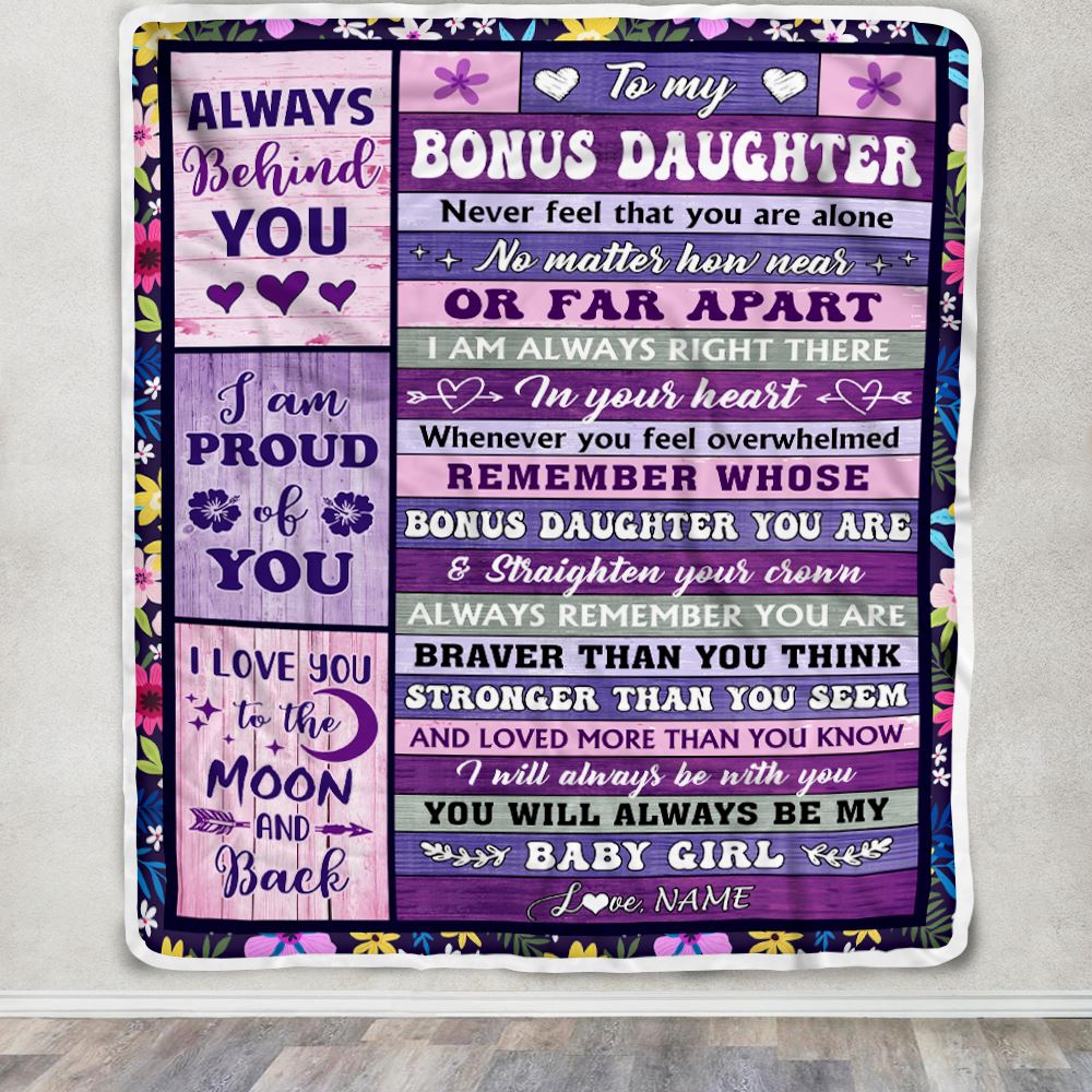 Personalized To My Bonus Daughter Blanket From Stepdad Mom Wood Never Feel Alone Stepdaughter Gifts Birthday Graduation Christmas Customized Fleece Blanket | teecentury