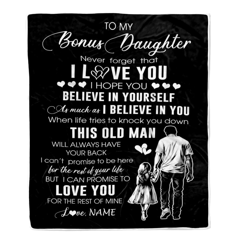 Personalized To My Bonus Daughter Blanket From Stepdad This Old Man Love You Stepdaughter Birthday Gifts Graduation Customized Christmas Fleece Blanket | teecentury