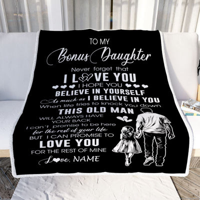 Personalized To My Bonus Daughter Blanket From Stepdad This Old Man Love You Stepdaughter Birthday Gifts Graduation Customized Christmas Fleece Blanket | teecentury