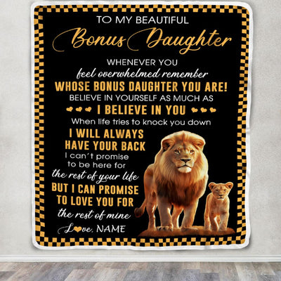 Personalized To My Bonus Daughter Blanket From Stepdad Whenever You Feel Lion Stepdaughter Birthday Gifts Graduation Christmas Fleece Throw Blanket | teecentury