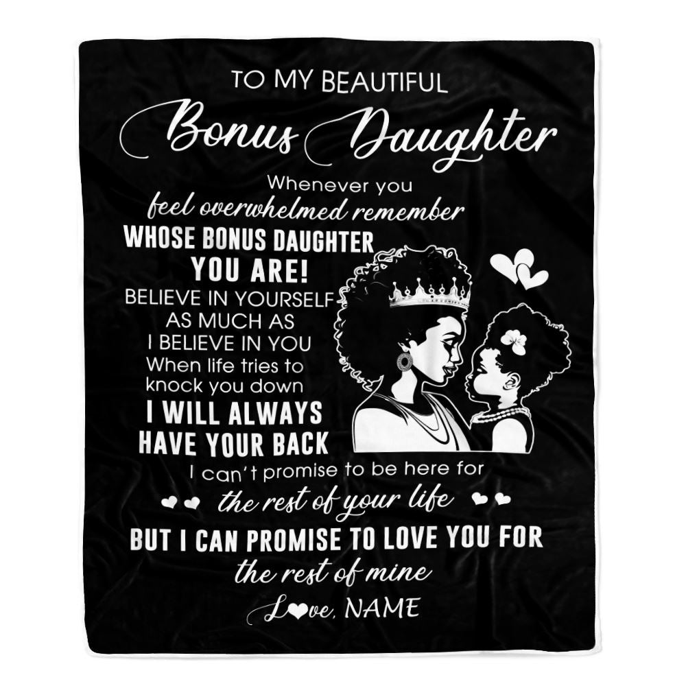 Personalized To My Bonus Daughter Blanket From Stepmom African Woman Whenever You Feel Overwhelmed Stepdaughter Birthday Christmas Customized Fleece Blanket | teecentury