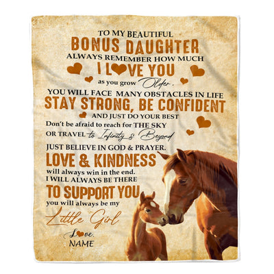 Personalized To My Bonus Daughter Blanket From Stepmom Always Remember I Love You Horse Stepdaughter Birthday Graduation Christmas Customized Fleece Blanket | teecentury