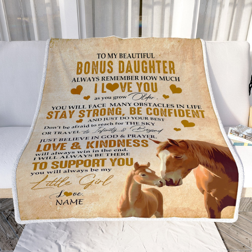 Personalized To My Bonus Daughter Blanket From Stepmom Always Remember I Love You Horse Stepdaughter Birthday Graduation Christmas Customized Fleece Blanket | teecentury